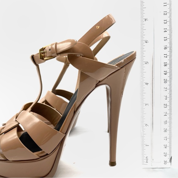YSL Yves Saint Laurent Beige Nude Tribute Platform Sandals Stiletto Heels Shoes - Picture 6 of 14